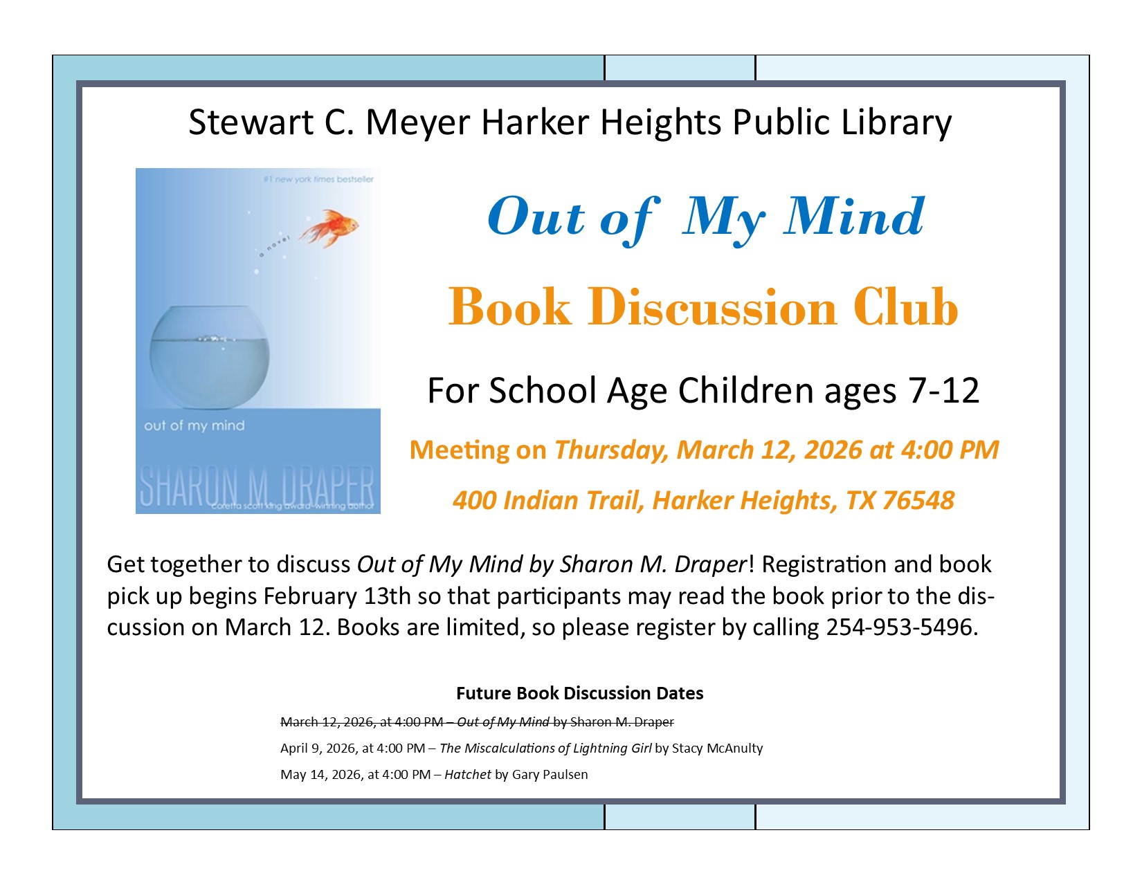 Childrens Book Club Spring 2026 Out of My Mind
