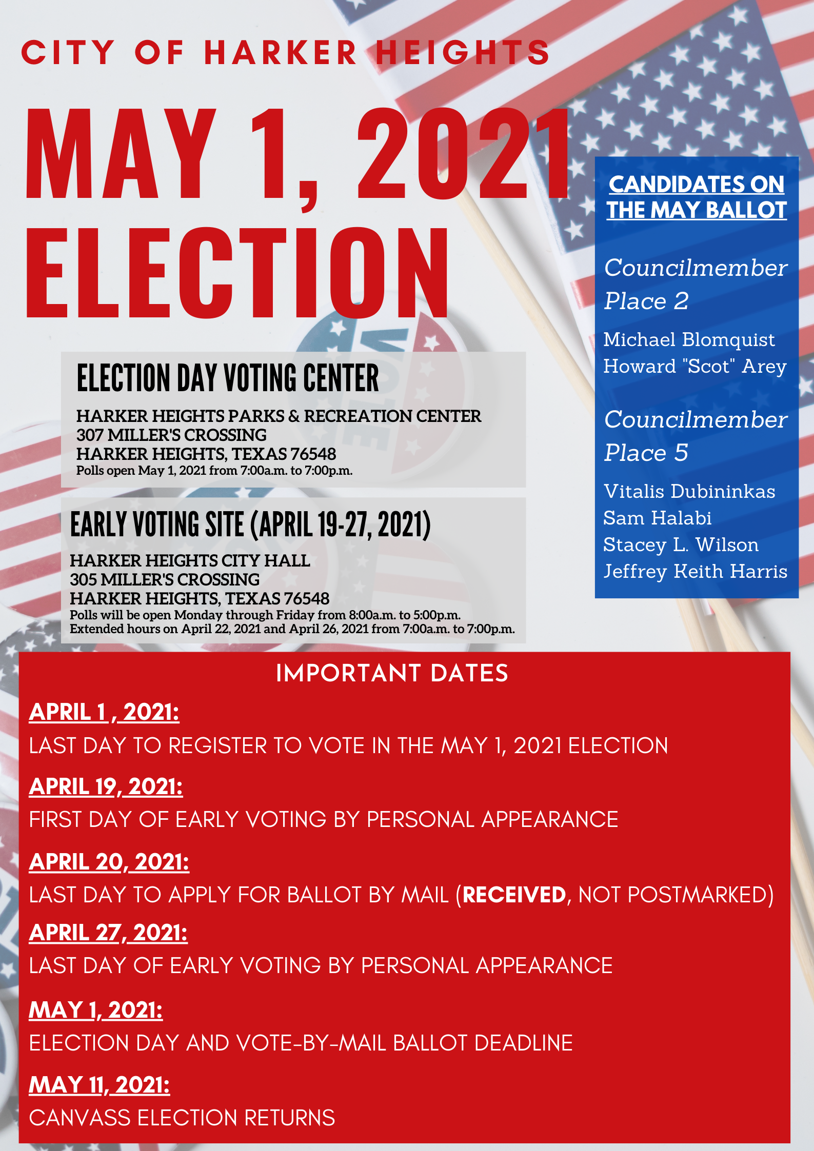 City of Harker Heights 2021 General Election Dates
