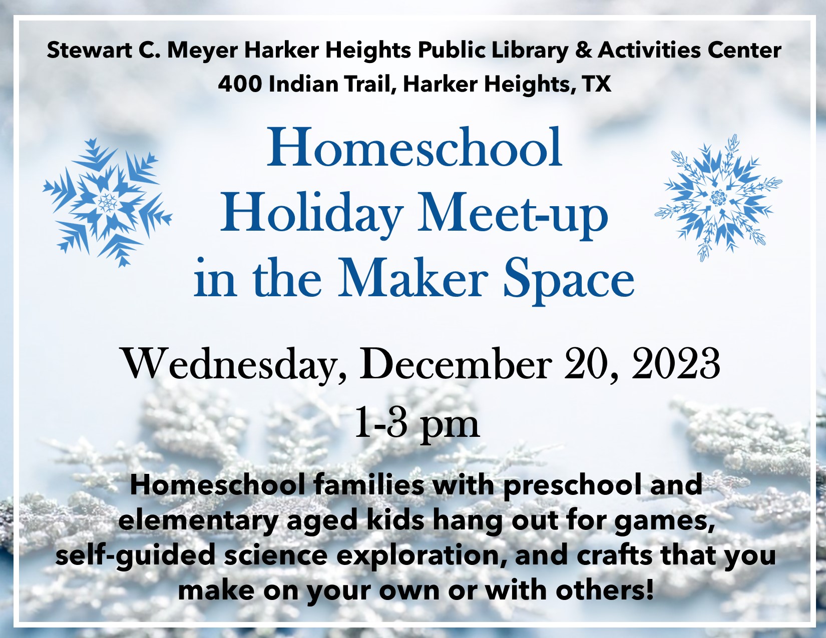 homeschool holiday meet up in the maker space